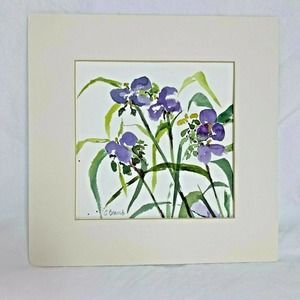 Original Signed Watercolor by E. Brand 2 Sided Flowers Irises